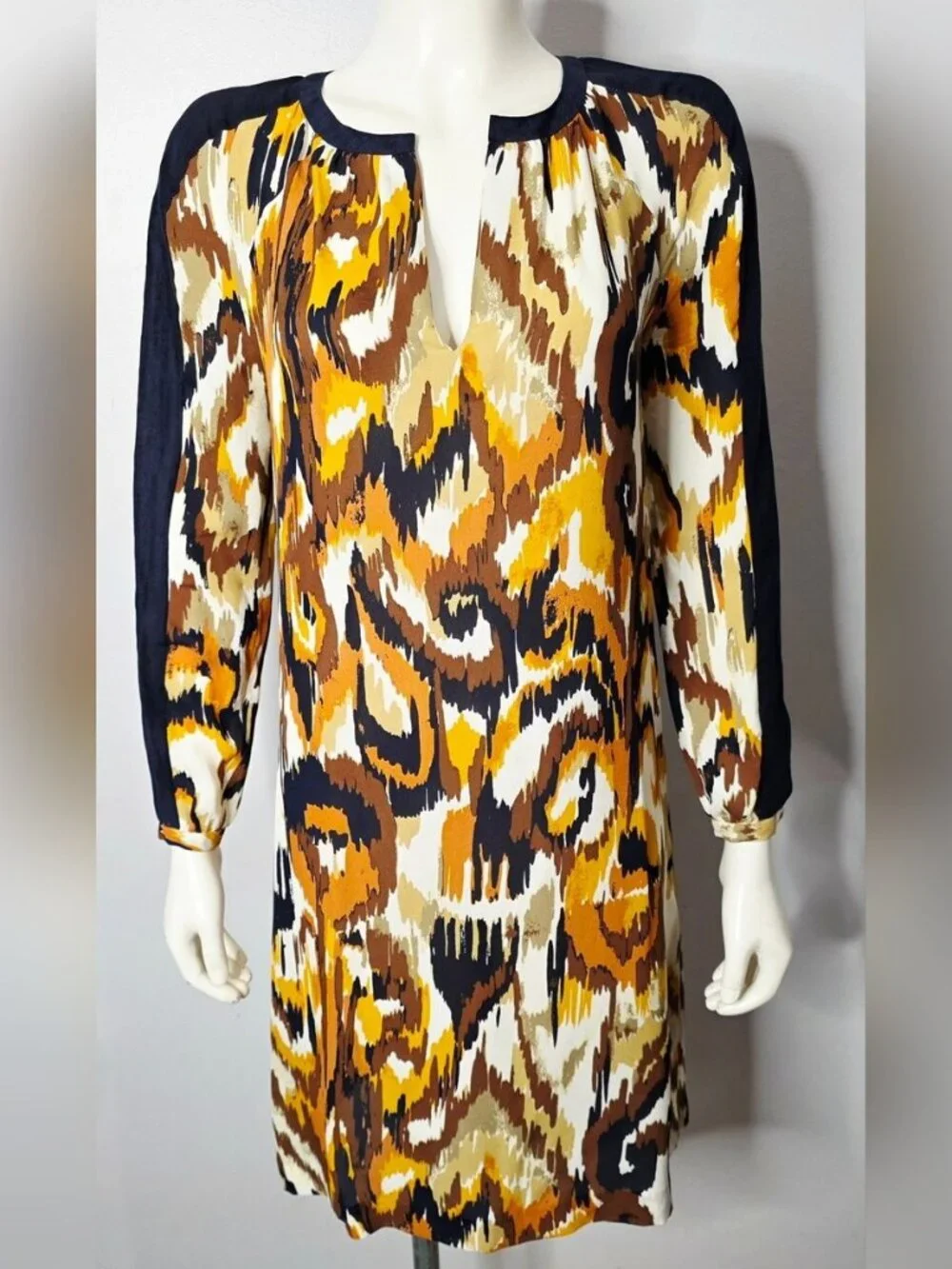 Tory Burch Silk Long Sleeve Ikat Tunic Dress